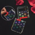 Omio for Galaxy Z Flip 4 Cute Case, Clear Holographic Heart Phone Case with Pearl Chain Bracelet Wrist Strap for Women Girls Aesthetic Glitter Rainbow Slim Shockproof Hard PC Cover. 