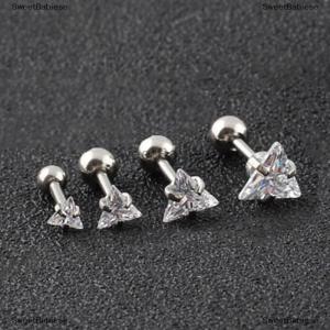[COD] SweetBabiese 1Pair 3 4 5 6mm Triangle Helix Cartilage Tragus Stud Conch Snug Ear Lobe Earrings Titanium Steel Jewelry