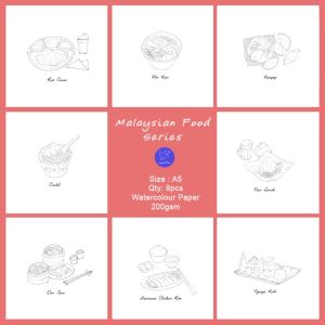 Tropical Blue Watercolour Exercise for Beginner Easy Malaysian Food Painting Artline A5 Size 200gsm Watercolour Practice Paper Kertas Cat Air