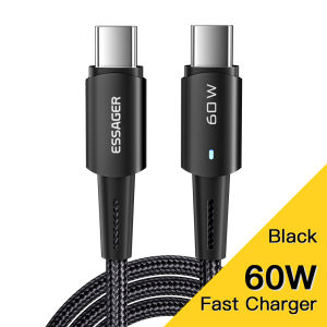 ESSAGER 100W 60W Kabel Data Type C To Type C Fast Charging Support QC4.0 3.0 Pengisian Daya Untuk Xiaomi Samsung