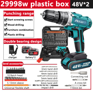 Makita Electric Cordless Hammer Drill Heavy Duty 100% Original 999800W Electric Drill Household Rechargeable Electric Screwdriver Hand Drill Tool Portable Cordless Drill Screwdriver Wood Drilling Mounting Screws Home Drills & Drivers DIY Power Tools