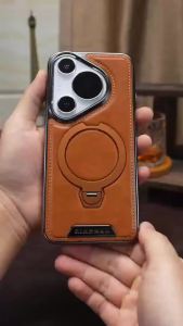 Magnetic Rotating Bracket Leather Case for Huawei Mate 80 Pro Max Pura 80 Ultra 90 Pro Max 70Pro Wireless Charging Plating Cover