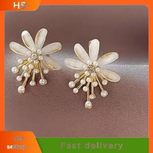 HB Fashion Flower Pearl Tassel Drop Earrings For Woman Wedding Jewelry Party Accessories