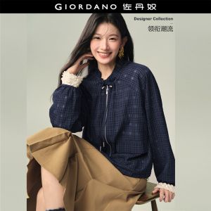 Giordano Women Subtly sheer plaid ruffle collar jacket Free Shipping 18376608