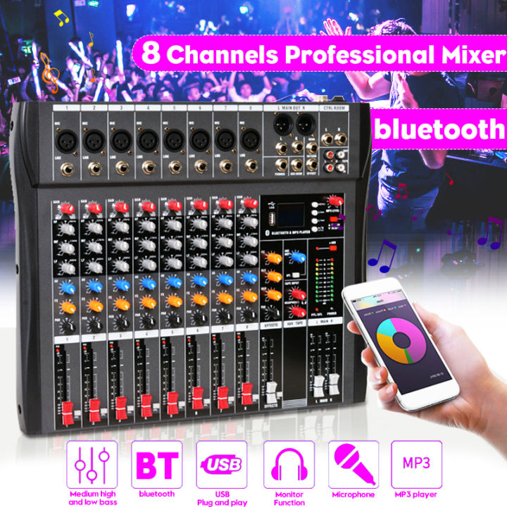 8Channel Audio Sound Mixer Mixing Console bluetooth with USB Input for