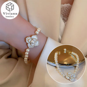 Viviann Elegant Pearl Camellia Flower Bracelet set with box bracelet korean style girl Korea Hot Selling Fashion Jewelry Simple White Pearl Bracelet Womens Daily Wild Bracelet