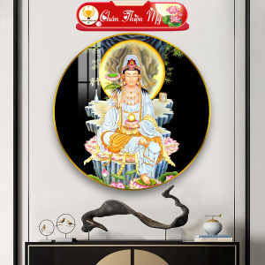 Tranh Tráng Gương Pha Lê Tròn CHÂN THIỆN MỸ Tranh Phật Treo Tường Quan Thế Âm Bồ Tát TG-T1-1013