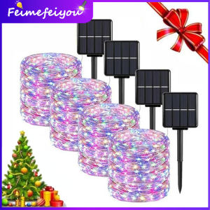 พลังงานแสงอาทิตย์นําแถบไฟกลางแจ้งกันน้ํากระพริบไฟตกแต่งสวนนําโคมไฟชาร์จพลังงานแสงอาทิตย์เต็มชุดโคมไฟวันหยุดสําหรับงานแต่งงานคริสต์มาสตกแต่งบ้านปาร์ตี้ 8 โหมดการทํางาน 7/12/22/32/42 เมตร
