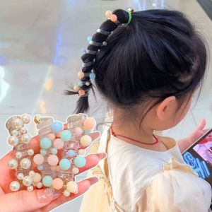 XINSU38 Beads Telephone Line Hair Rope Straight Elastic Pearl Hair Ring Sweet Korean Style Transparent Ponytail Holder Female/Children