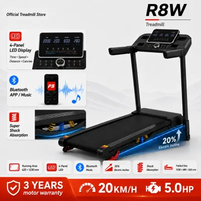Electric Treadmill Foldable 20KM/H Incline Adjustment Bluetooth Heavy Duty R8W