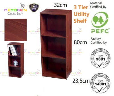 Keyogen 3 Tier wooden multipurpose Utility storage shelf organiser box rack BB-99A (SUGAR PINE)