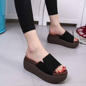 Summer Korean Version of Platform Wedge Sandals Womens Nubuck Leather Flat-bottom Flip-flop Sandals Womens Shoes