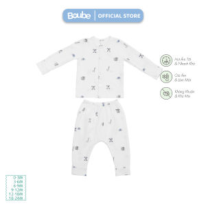 Bộ quần áo dài tay cài thẳng họa tiết đáng yêu cho trẻ sơ sinh và trẻ nhỏ Boube Vải Cotton organic thoáng mát-Size 0-24M