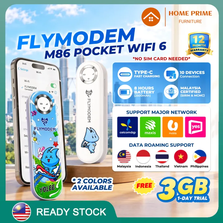 【RM3 SMART WATCH】FlyModem M86 Pocket WiFi 6 4G LTE Modem Support Multi Network Switching Portable Travel Home Use Wifi No Contract