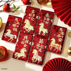 [COD] FUSHI0 6Pcs set Chinese New Year Money Envelope Horse Year Red Envelope Red Pocket Spring Festival Envelope