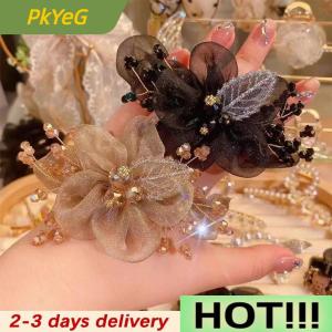 PkYeG Elegant Rhinestone Flower Tie Hair Rope Female Ponytail Ball Head Rubber Band Scrunchie Ring