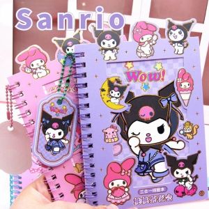 Sanrio Kuromi Hello Kitty Sticker Book Notebooks Melody Cartoon Kawaii Sticker Hand Account Decoration for Girls Gift