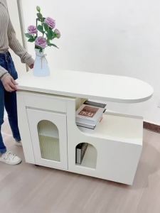 【Free Delivery】BEDSIDE TABLE 360° Rotating Top Solid Wood Mobile Side Table with Storage Cabinet & Wheels