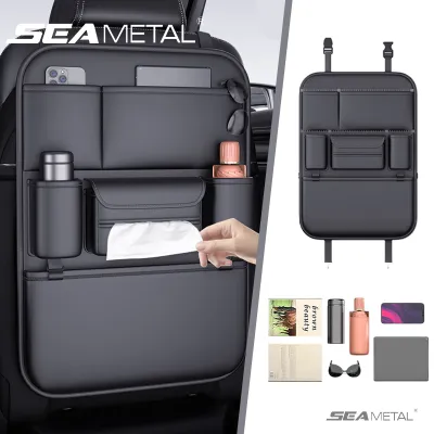 SEAMETAL Car Seat Back Storage Bag PU Leather Organizer Hanging Bag With Pockets Kick Mats Seat Interior Accessories