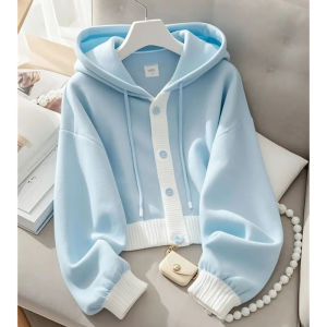Lazy Wind Femme Hooded Sweatshirts Jacket Autumn Winter Women Patchwork Cardigan Hoodies Advanced Ladies Loose Blue Top Coat 5XL2026