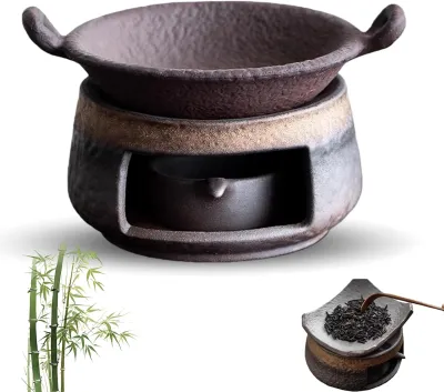 Ceramic Tea Stove Warmer Set Aromatherapy Burner Handmade Ceramic Candle Wax Melts Warmer with Tealight Holder for Meditation (A)