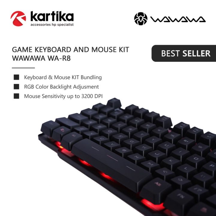 WAWAWA WA-R8 Keyboard KIT with Mouse Gaming 3 Color Backlight Adjusment ...