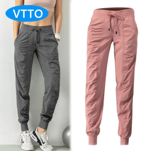 Women Drawstring Running Sport Joggers Fabric Quick Dry Athletic Gym Fitness Sweatpants with Two Side Pockets Exercise Pants