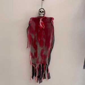 Halloween hanging ghost decorations-stained with lights scary skull props-colored gauze scene decoration