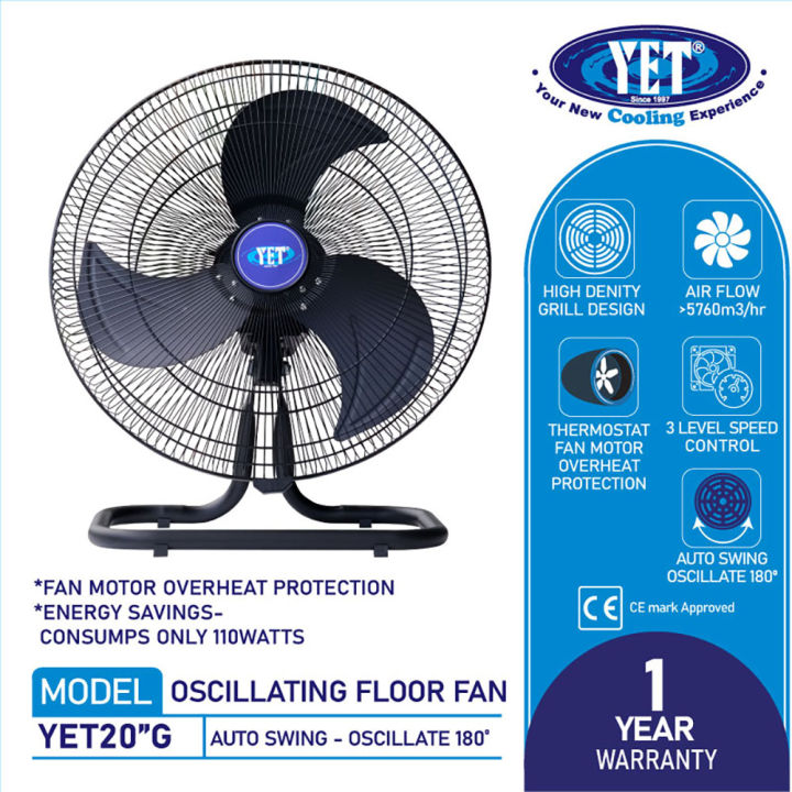 YET 20G Auto Swing Heavy Duty Oscillating Powerful Industrial Floor Fan