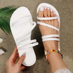 WomenS Flat Sandals 2025 Summer New Large Size One-Strap Fashionable Comfortable Flat Heel WomenS Sandals
