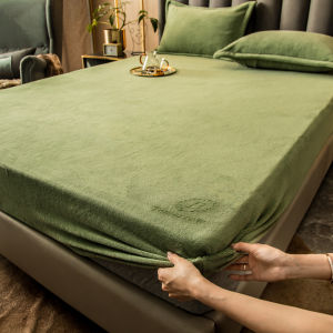 Winter Warm Solid Flannel Velvet Elastic Band Fitted Sheet Mattress Protector Cover Soft King Size Double Mint Gray Bed Sheet