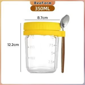 B.F. 350ml Reusable Overnight Oats Jars With Spoon Airtight Oatmeal Cup Container Breakfast Cups