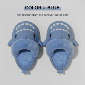 Detachable thick-soled cotton slippers EVA Womens and Mens Autumn and Winter Waterproof Non-Slip Warm Shark Fur Cotton Slippers for Parent-Child and Baby Use