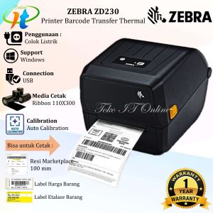 Zebra ZD230 Printer Barcode Transfer Thermal 100mm ZD-230 ZD 230 USB Cetak Stiker Resi A6 Label Harga Semicoat Yupo