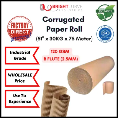 Industrial Grade 120GSM (B FLUTE = 2.5MM) Single Face Corrugated Paper Roll 51 Inch x 30 KG x 75 Meter