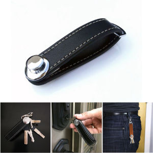 Smart Key Organizer Keychain Real Leather Compact Key Holder Secure Locking Mechanism Pocket Key Chain Stainless Steel