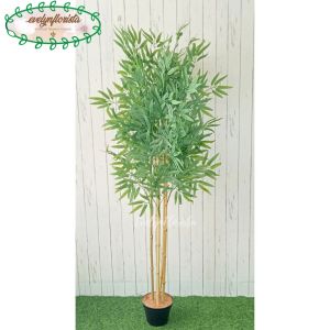 Pohon Daun Bambu Hijau Latex Artificial Pot Dasar Hitam Hiasan Kantor Aesthetic