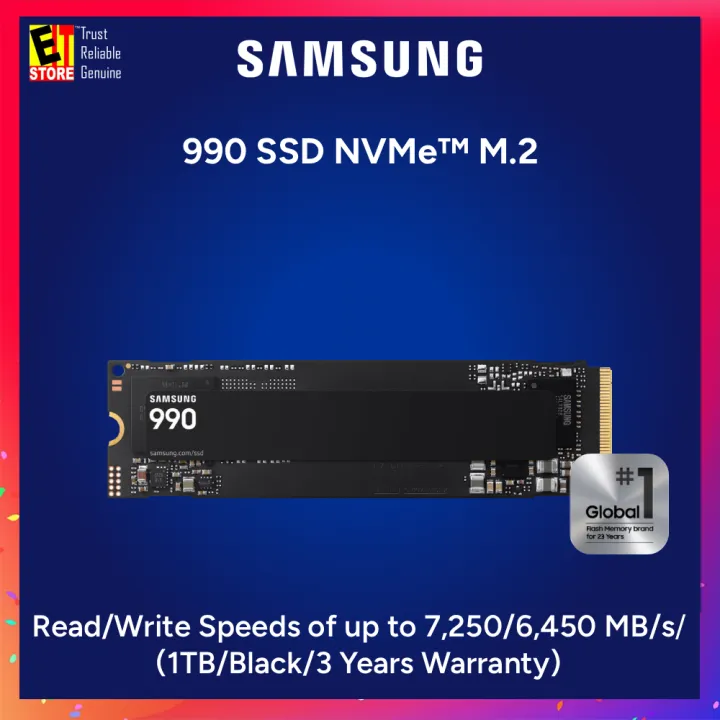 Samsung 990 SSD NVMe M.2 1TB/2TB - MZ-V9V1T0B/AM,MZ-V9V2T0B/AM (Sequential Read : 7,150MB/s /3Y Warranty)