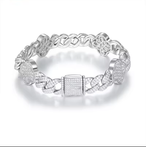 Hiphop Moissanite Cuban Bracelet Full Diamond with GRA 925 Sterling Silver Fine Jewelry Party Flower Leaf Bracelet for Men Women