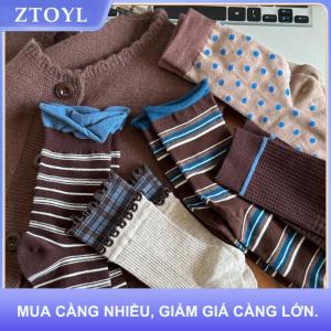 【ZTOYL】 Retro Màu Chặn Sọc Vớ Cho Phụ Nữ Mùa Đông Ấm Áp Giữa Ống Vớ Hàn Quốc Cô Gái Mềm Dày Nhà Vớ