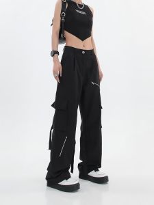 Only -1 high street trend pants mens and womens American overalls in functional wind black straight tube charge pants casual pants spring multi-bag pants