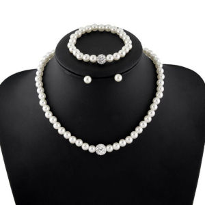 Fashional New Bride wedding three piece pearl earrings bracelet and necklace& Earrings Set for Party