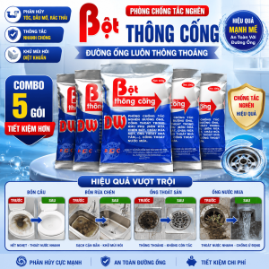 [Combo 5 gói] Bột Thông Tắc Cống Cực Mạnh DW - Chính Hãng Công Ty DW - Thông Bồn Cầu Đường Ống Bồn Rửa Mặt