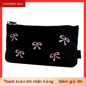 CS Hộp đựng bút chì nơ đen đơn giản phong cách Ins Túi đựng bút chì dung tích lớn Túi đựng mỹ phẩm túi đựng văn phòng phẩm đồ dùng học tập
