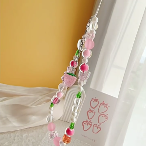 Sweet and Lovely Strawberry Bear Phone Lanyard Fashionable Decoration for Girls Aesthetic Mobile Keychain Accessory