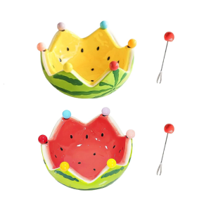 Ceramic Watermelon Platter Includes 6 Stainless Steel Forks Tableware For Family Gatherings Barbecues