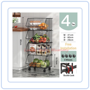 【Pure Care】 Kitchen Basket Rack with Wheels Multipurpose Rack Storage Heavy Duty Vegetable
