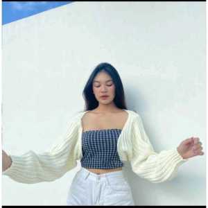 OUTFIT RAJUT Balero Crop Cardi Pendek Lengan Moti Balon Cocok Untuk Baju Atasan Atau Luaran