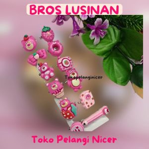 SELUSIN Bros Baju Karakter Lotso -Bros LUSINAN -Bros Kecil Imut- Bros Dagu Hijab- Peniti Pin Bros Anak Edisi Strawberry Bear
