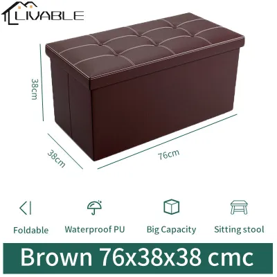 LIVABLE Ottoman Storage Stool Waterproof Leather Sofa Storage Box Large Sofa Chair Bench Seat Folding Storage Foot Stool